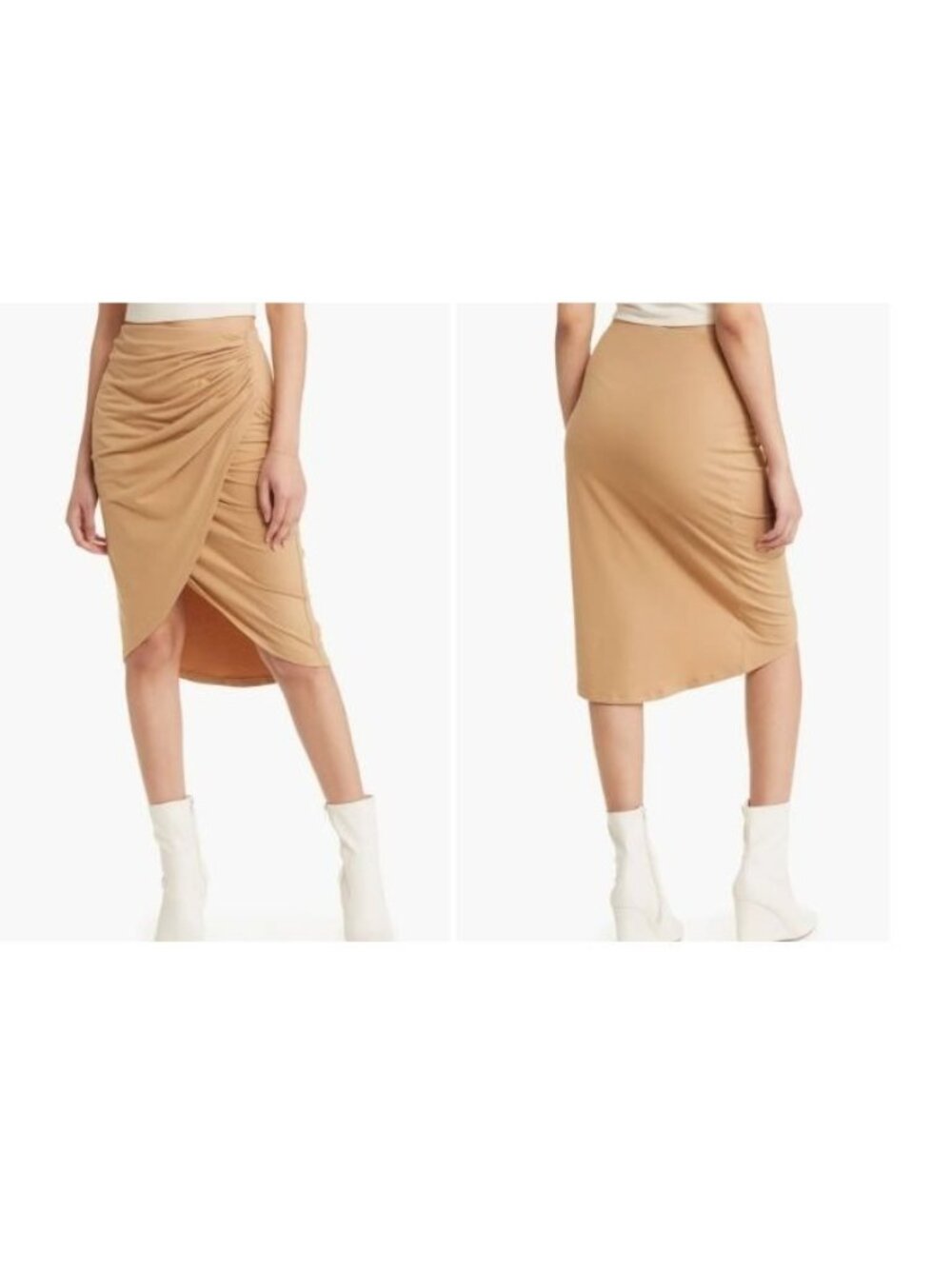 Open Edit Ruched Tulip Hem Skirt Tan Cartouche, Sz. M